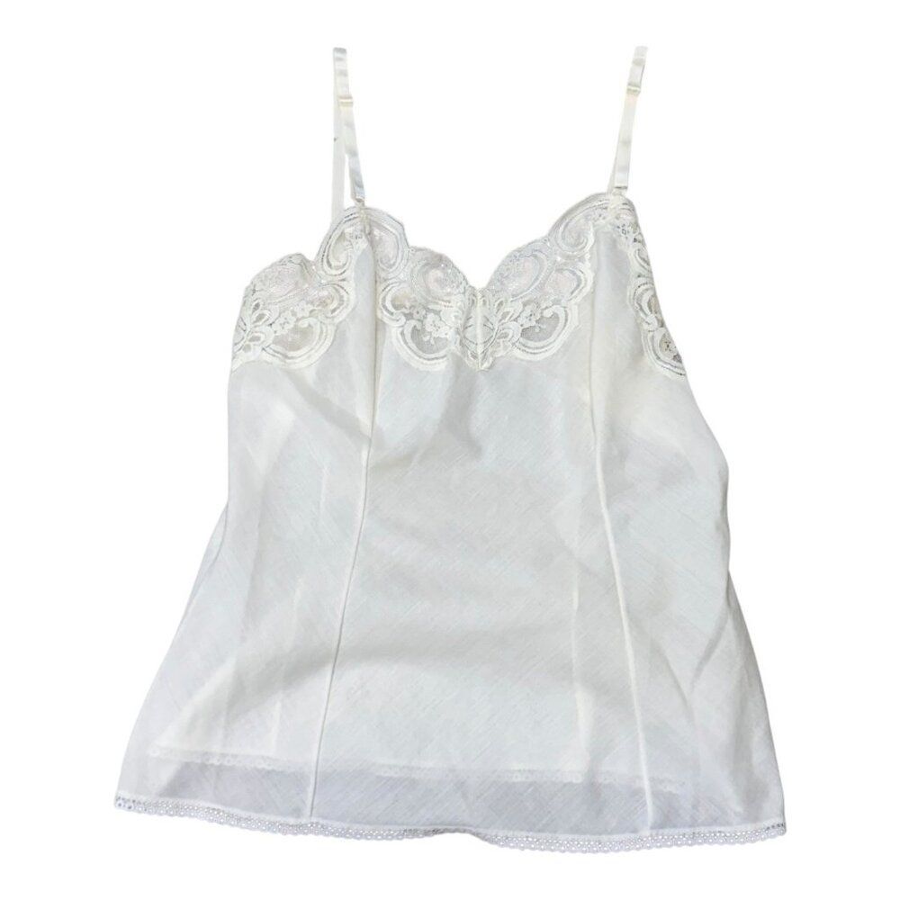 Vtg Wonder Maid White Lace Trim Camisole Size 34 Polyester Cotton Fine Lingerie